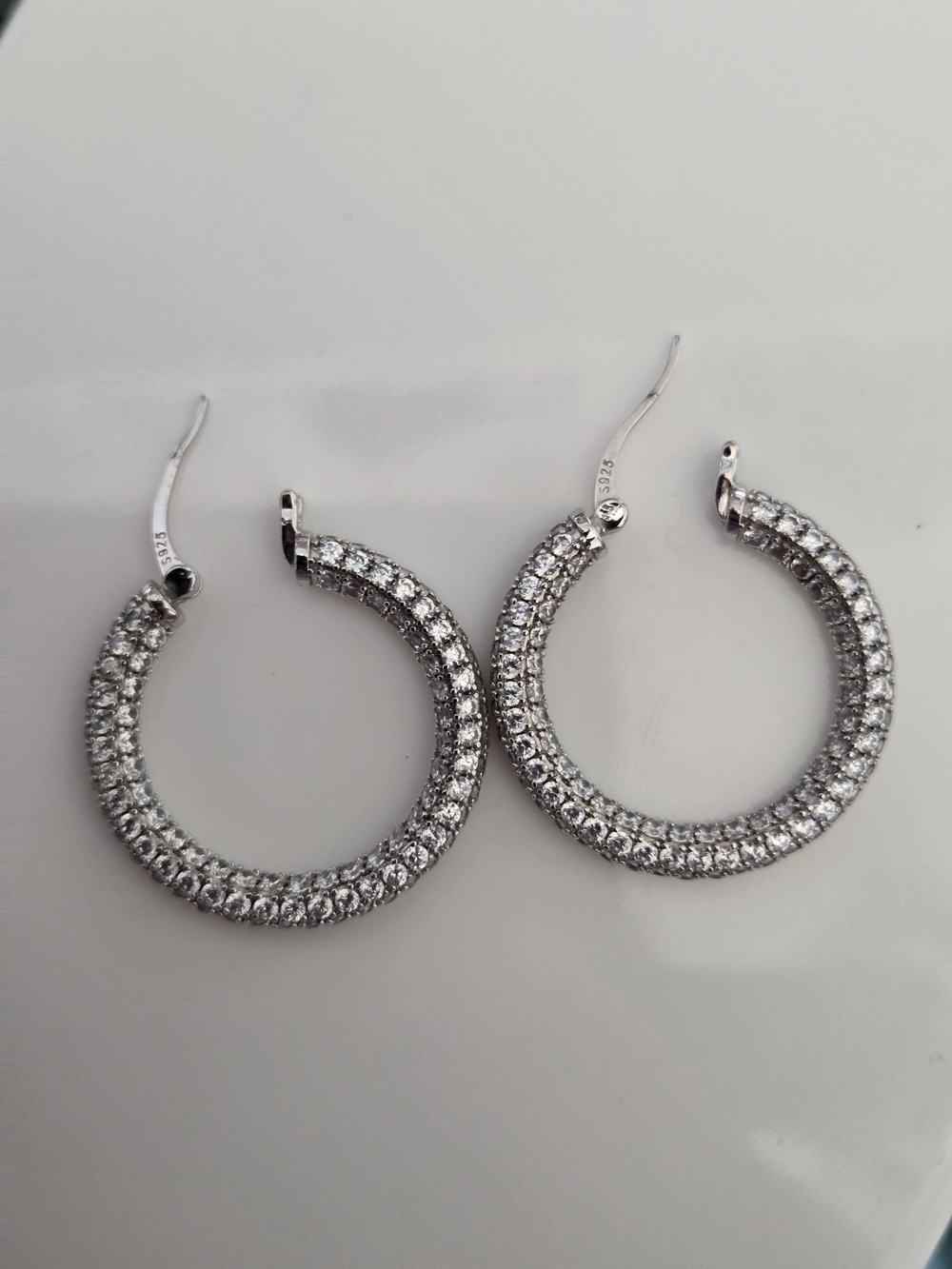 Sterling Silver Pave Hoop Earrings - White